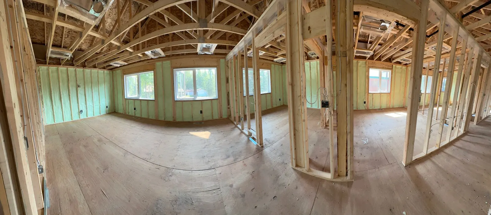 Wide view of exterior walls insulated with closed cell spray foam